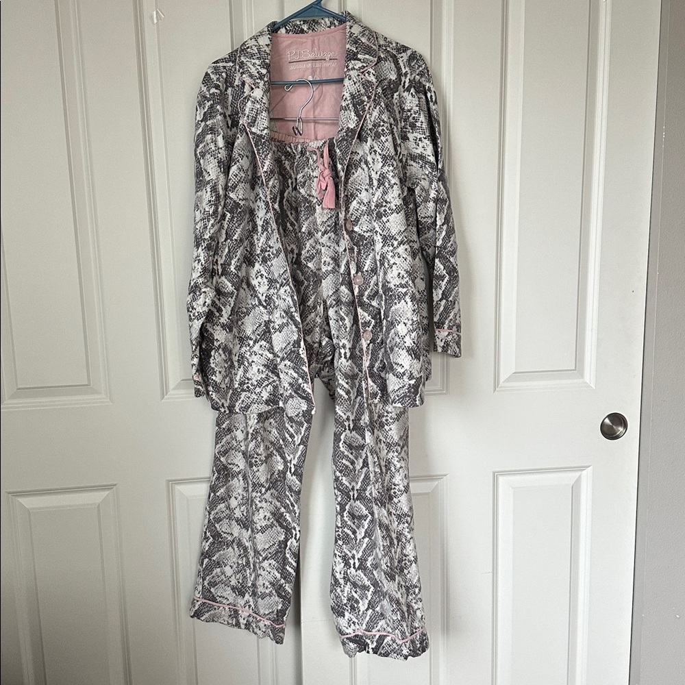 PJ Salvage Snake Print Classic Flannel Lover Pajama Shirt & Pants Set SZ 1X Plus - Picture 4 of 12